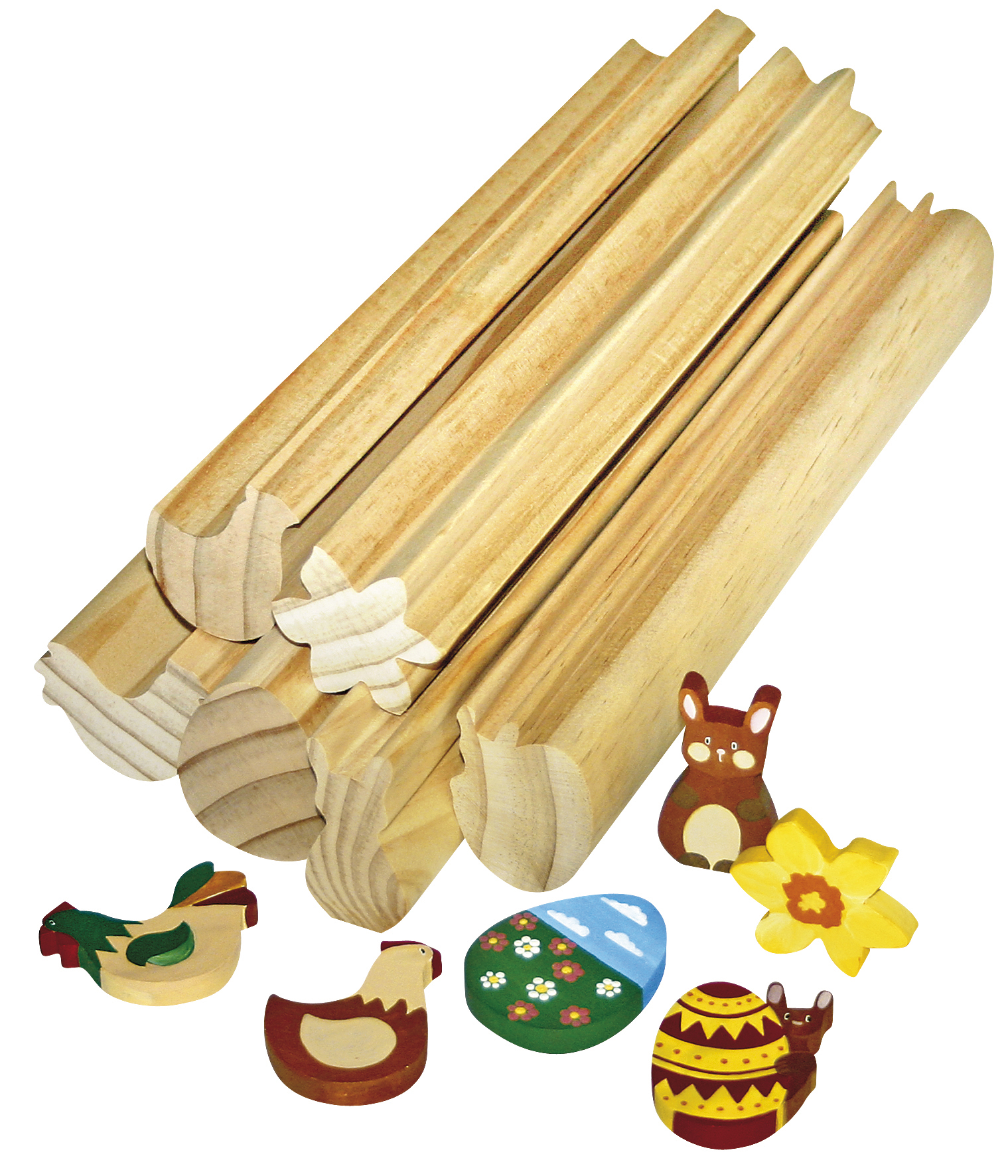 Profilholzstangen Ostern 6er Set zum selbstgestalten Basteln mit Holz